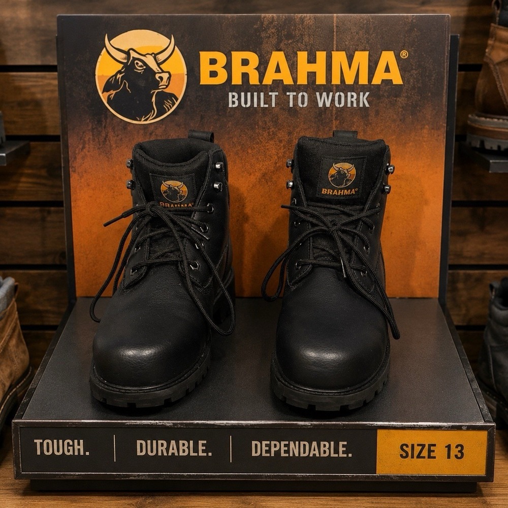 Brahma Escott Men's Black Work Boots Size 13 W Wide Soft Toe NWOB